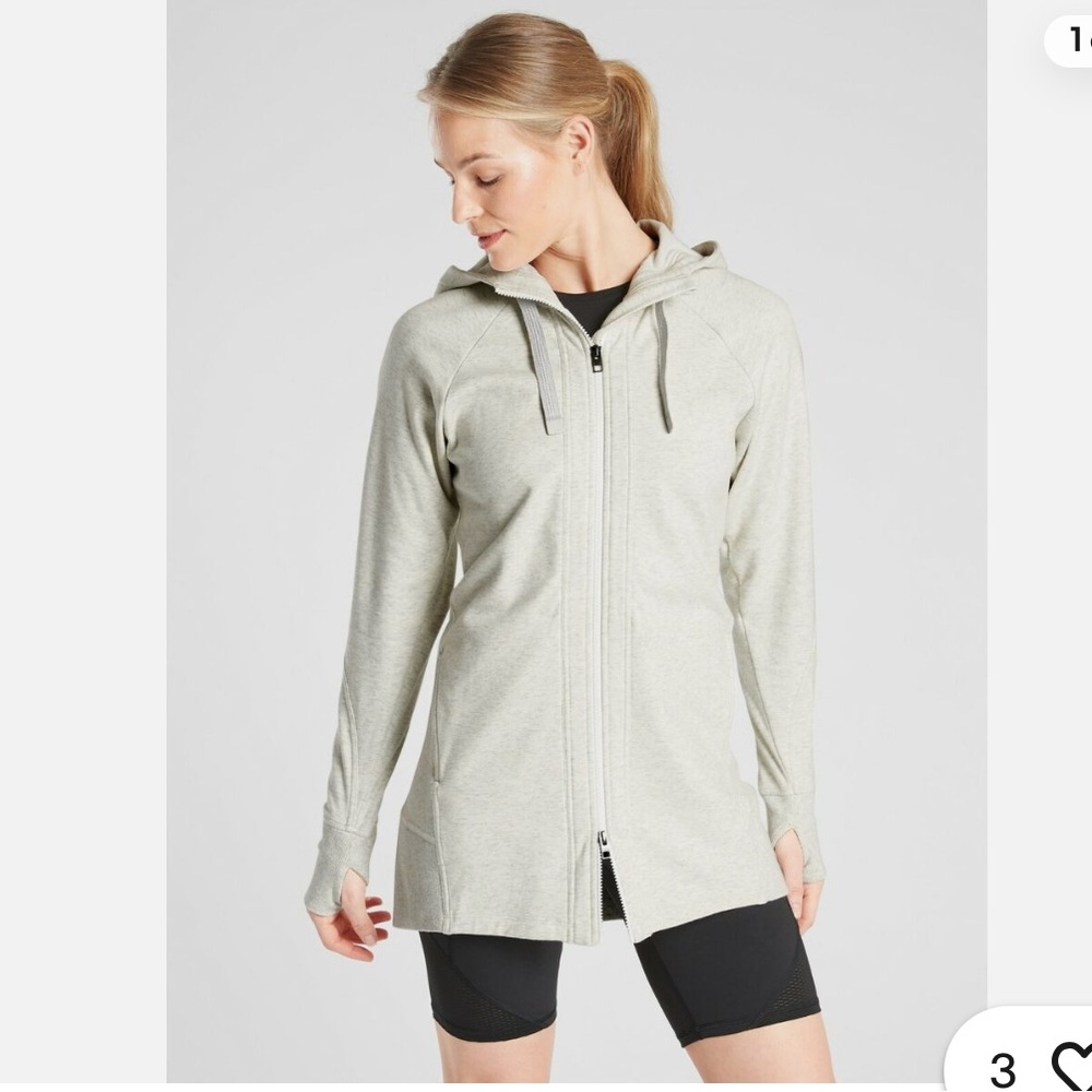 Athleta Triumph Long Hoodie Jacket, Fog Grey Heather